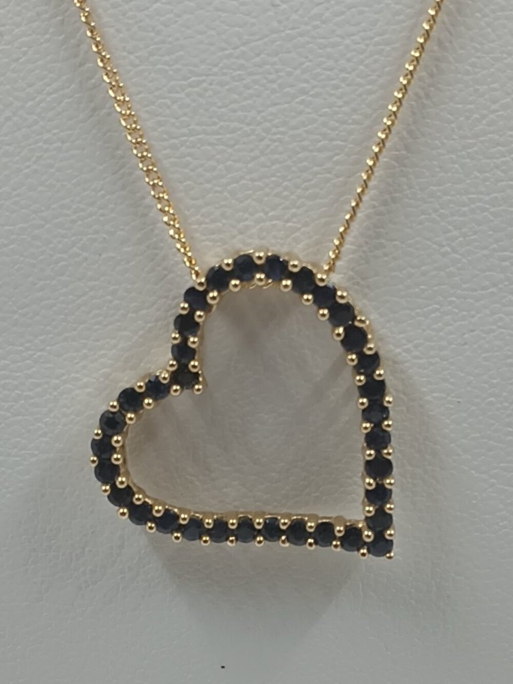 14K Yellow Gold Deep Blue Sapphire Open Heart Pendant Necklace